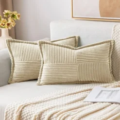 Pack of 2 Boho Striped Corduroy Pillow Covers