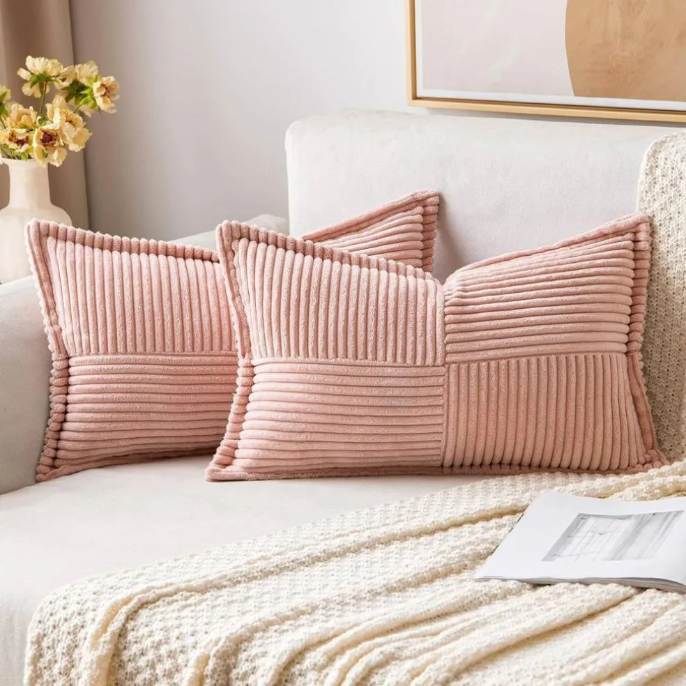 Pack of 2 Boho Striped Corduroy Pillow Covers
