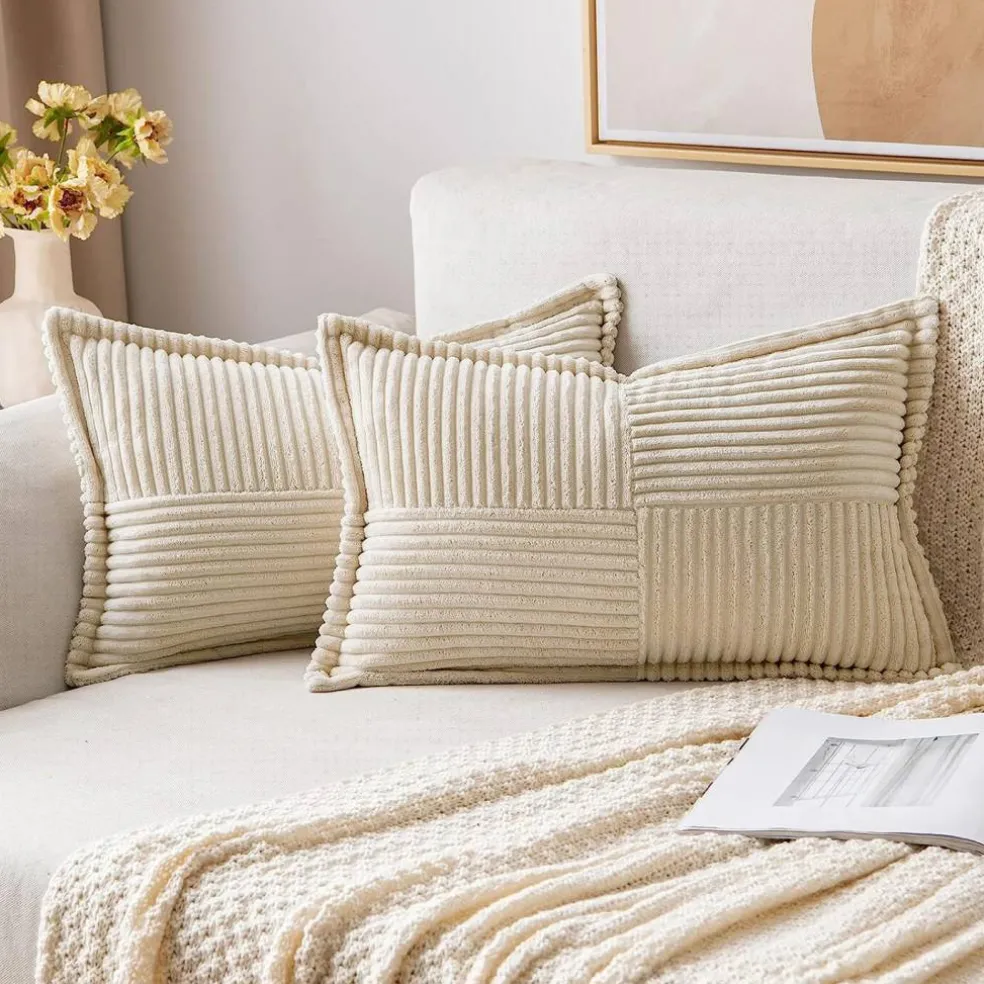 Pack of 2 Boho Striped Corduroy Pillow Covers