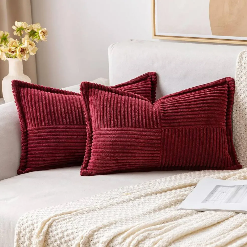 Pack of 2 Boho Striped Corduroy Pillow Covers