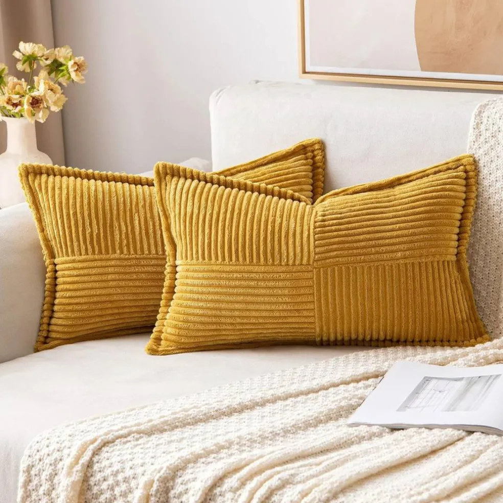 Pack of 2 Boho Striped Corduroy Pillow Covers