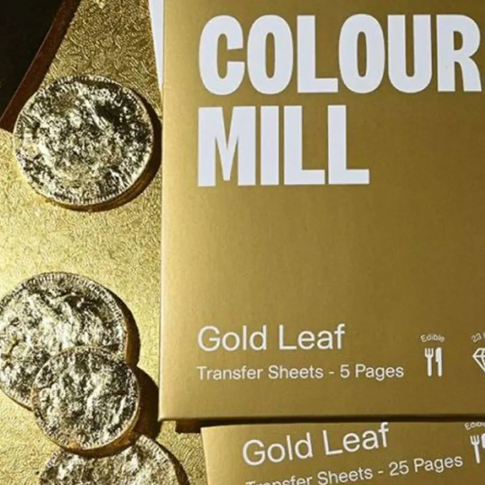 Pack of 5 Colour Mill Edible Gold Leaf 23 Karat Transfer Sheets 8cm x 8cm