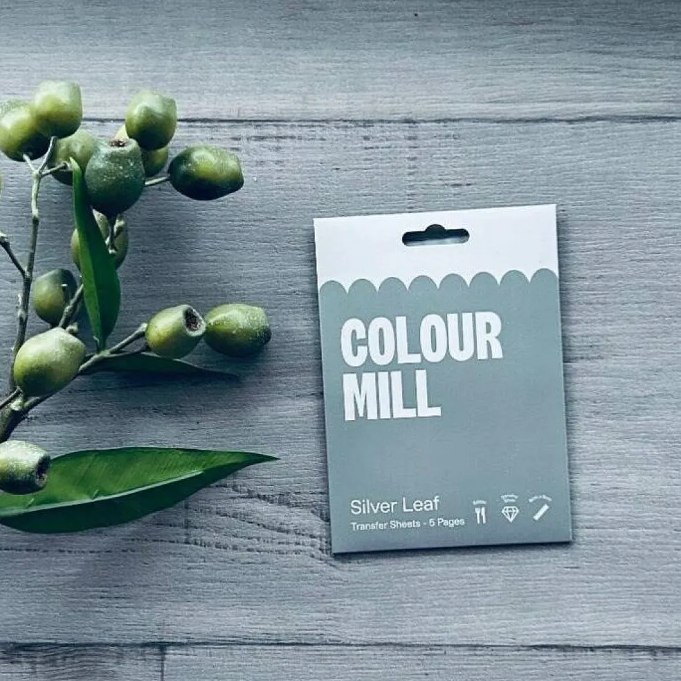 Pack of 5 Colour Mill Edible Silver Leaf Genuine Silver Transfer Sheets 8cm x 8cm