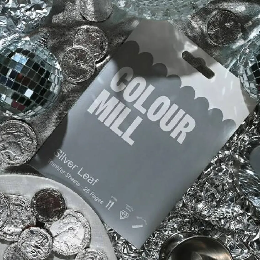 Pack of 5 Colour Mill Edible Silver Leaf Genuine Silver Transfer Sheets 8cm x 8cm