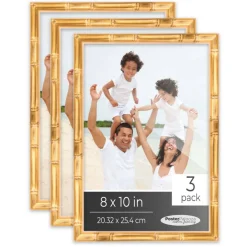 Pack of 3 Gold Bamboo Picture Frames | Solid Wood | UV-Resistant Acrylic | Easy Gallery Wall Setup