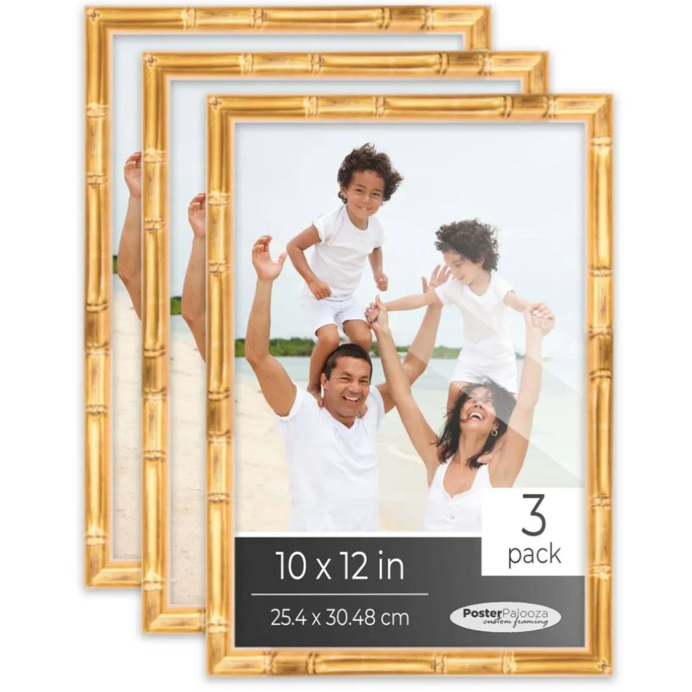 Pack of 3 Gold Bamboo Picture Frames | Solid Wood | UV-Resistant Acrylic | Easy Gallery Wall Setup