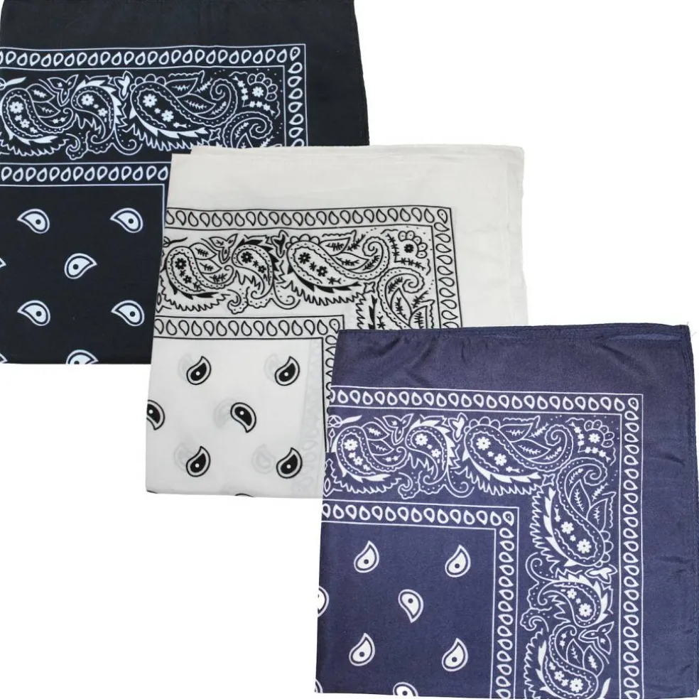 Pack of 3 Paisley 100% Cotton Double Sided Bandana - 22 inches