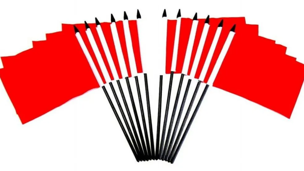 Pack of 12 Red Mini Flags – 4"x6" Polyester Desk & Hand Waving Set