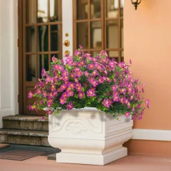 12 Pack Outdoor Artificial Flowers UV Resistant Fade Proof Fake Plants Weatherproof Plastic Flowers for Garden Porch Patio Window Box Cemetery Wedding Decor Magenta