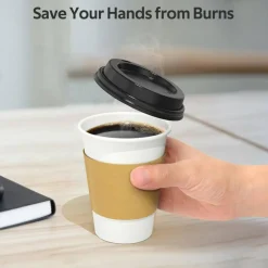 100 Pack 12 oz Disposable Coffee Cups with Lids and Sleeves, Sturdy Thick Paper & Leak-free Insulated to Go Paper Hot Coffee Cups with Sip Lids for Hot & Cold Beverage