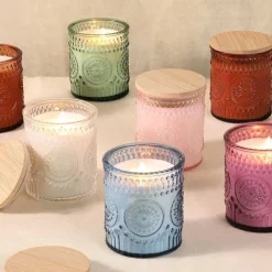 10 Pack 8 oz Glass Candle Jars with Wooden Lids, Thick Glass Candle Containers with Airtight Seal, Sunflower Design DIY Candle Making Supplies for Crafts, Gifts, Home Decor and Storage