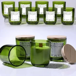 12-Pack 8oz Green Glass Candle Jars with Lids – Eco-Friendly, Bulk Candle Containers for Weddings & Candle Making