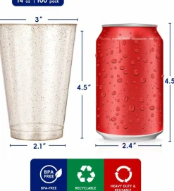 100 Pack 14 oz Plastic Cups - Disposable Heavy-duty Tumblers