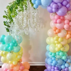 30 Pack Pastel Balloons 12 Inch, Macaron Pink Yellow Blue Purple Green Latex Confetti Balloons with Ribbon, Pastel Rainbow Party Decorations for Girls Birthday, Baby Shower, Princess, Spring, Easter