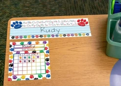 36-Pack Paw Prints Left/Right Alphabet Name Plates – Classroom Desk Name Tags, Student Nameplates & Learning Center Labels for Preschool & Elementary Classroom Organization