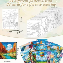 24 Pack Pre-Drawn Canvas Painting Kit for Adults, 8x10 Inch Beach & Nature Sip and Paint Bulk Set with Color Reference Cards, Pre-Printed Canvas Panels for Party, DIY Art & Home Decor