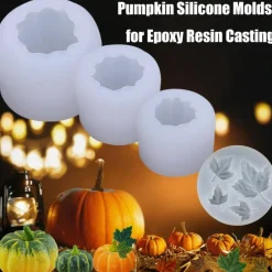 (4 Pack) Pumpkin Candle Molds with Leaf Mold(4PCS Pumpkin & Leaf Candle Molds)3 x 2 x 0.57 inches