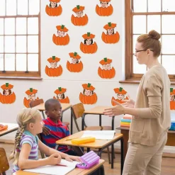 50-Pack Pumpkin Paper Cutouts – Autumn Thanksgiving Bulletin Board Decorations with 100 Glue Dots – Fall Classroom, Home & Party DIY Craft Photo Display Supplies