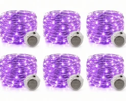 6 Pack Purple Battery Operated Fairy Lights – 30 LED, 10 Ft Silver Wire