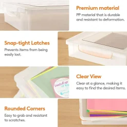 4 Pack 5 Qt Clear Storage Bins with Lids, Stackable Plastic File Boxes with Latching Covers, Document Organizer Containers for Paper, Photos, Crafts, Art Supplies, Office and School Storage