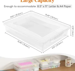 4 Pack 5 Qt Clear Storage Bins with Lids, Stackable Plastic File Boxes with Latching Covers, Document Organizer Containers for Paper, Photos, Crafts, Art Supplies, Office and School Storage