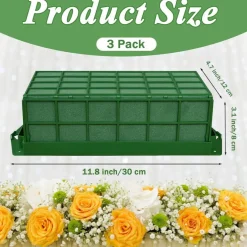 3 Pack Rectangular Floral Foam Cage – Green Wet Foam Flower Arranging Blocks for Fresh & Artificial Flowers, Hanging Floral Holder for Weddings, Parties & Home Decor
