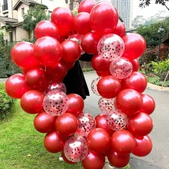 60 Pack Red Balloons with Red Confetti Balloons 12 Inch Premium Latex Balloon Kit with Red Ribbon and Balloon Strip for Christmas Valentine's Day Birthday Wedding Party Decorations