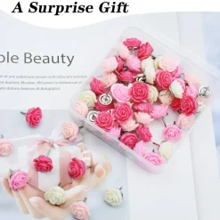 60-Pack Red Rose Decorative Pushpins – Gradient Flower Thumb Tacks for Cork Boards, Office, School, or Home Organization