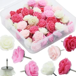 60-Pack Red Rose Decorative Pushpins – Gradient Flower Thumb Tacks for Cork Boards, Office, School, or Home Organization