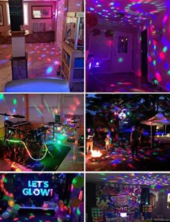 [2-Pack] RGB Disco Ball Lights with Remote Control, Sound Activated DJ Lighting, Strobe Lamps with 7 Modes for Home, Dance Parties, Bars, Karaoke, Christmas, Weddings, and Clubs