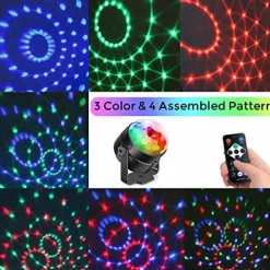 [2-Pack] RGB Disco Ball Lights with Remote Control, Sound Activated DJ Lighting, Strobe Lamps with 7 Modes for Home, Dance Parties, Bars, Karaoke, Christmas, Weddings, and Clubs