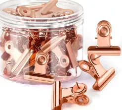 36-Pack Rose Gold Push Pin Clips, 30mm Metal Bulldog Clip Thumb Tacks with Clear Storage Box, Heavy-Duty Pin Clips for Cork Boards, Bulletin Boards, Photos, Notes, Cards & Wall Organization