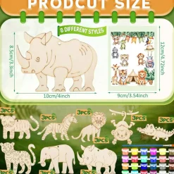 24-Pack Safari Party Favor Jungle Craft Kits – DIY Wooden Animal Painting & Coloring Crafts for Wild Animal Birthday Goodie Bags, Gifts, and Prizes