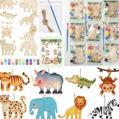 24-Pack Safari Party Favor Jungle Craft Kits – DIY Wooden Animal Painting & Coloring Crafts for Wild Animal Birthday Goodie Bags, Gifts, and Prizes