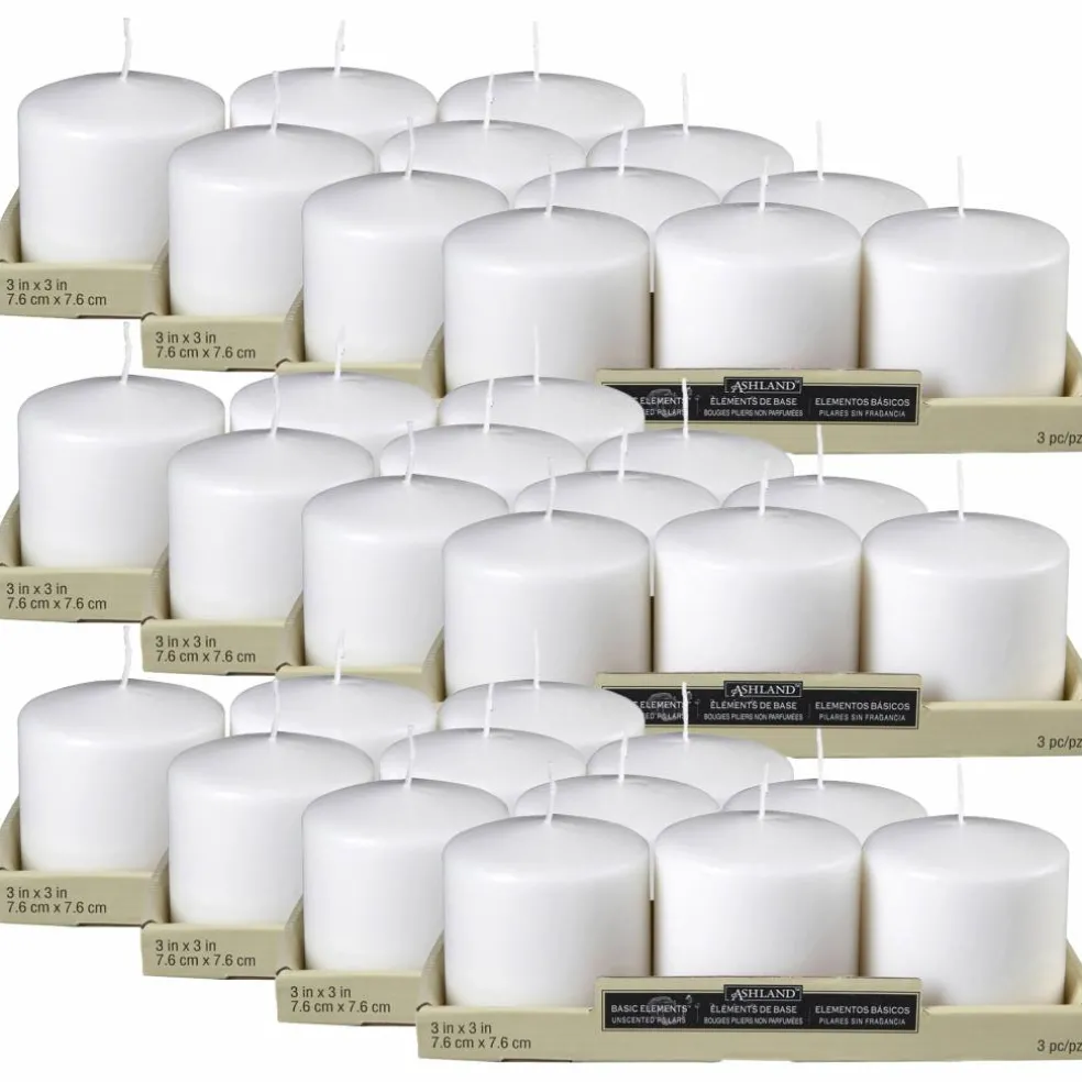 12 Packs: 3 ct. (36 total) Basic Elements™ White Pillar Candles by Ashland®