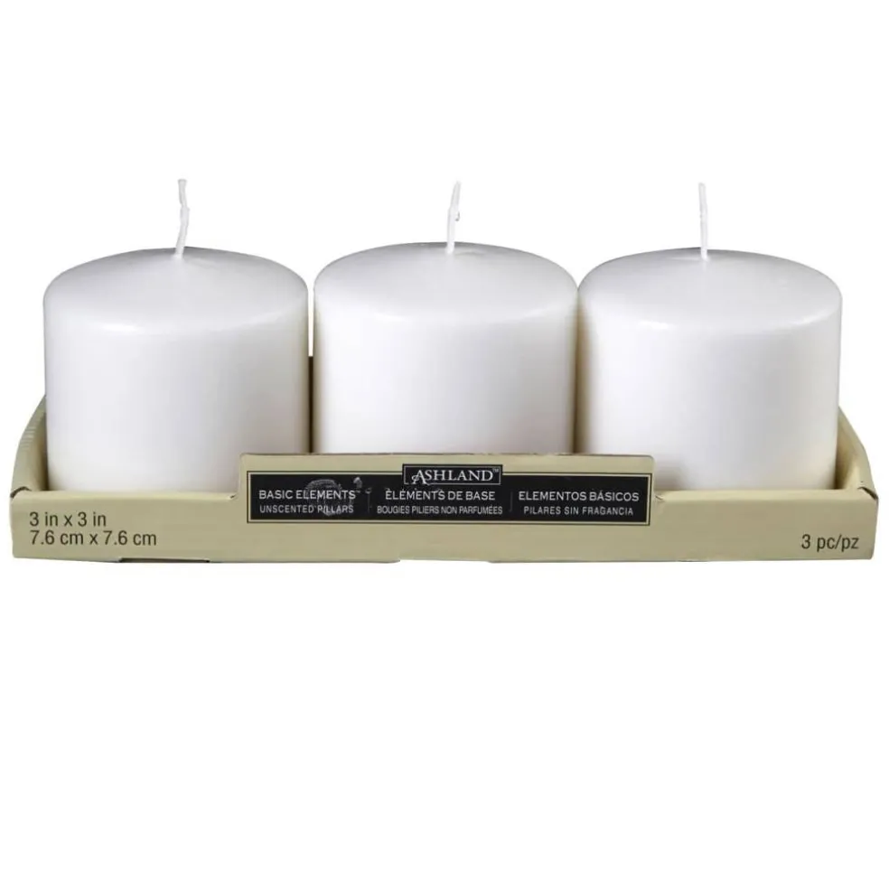 12 Packs: 3 ct. (36 total) Basic Elements™ White Pillar Candles by Ashland®