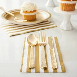 6 Packs: 120 ct. (720 total) Gold Hammered Plastic Cutlery Set by Celebrate Itâ„¢