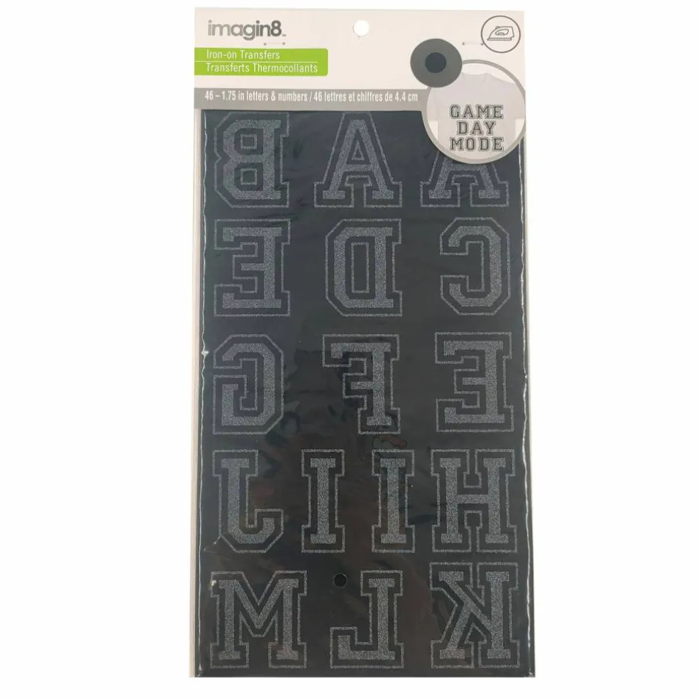 12 Packs: 46 ct. (552 total) 1.75" Iron-On Black Flocked Collegiate Letters by Imagin8™