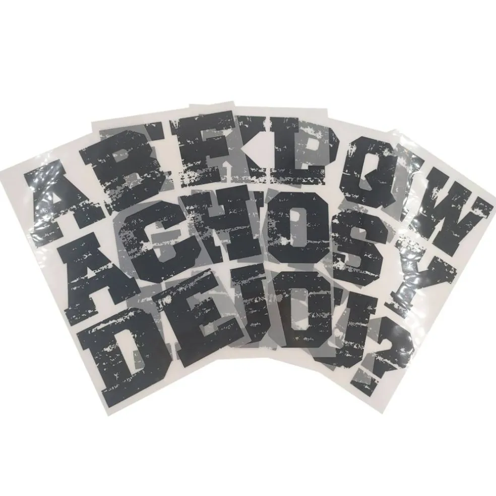 12 Packs: 32 ct. (384 total) 3" Iron-On Distressed Black Letters by Make Market®