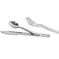 6 Packs: 120 ct. (720 total) Silver Hammered Plastic Cutlery Set by Celebrate Itâ„¢