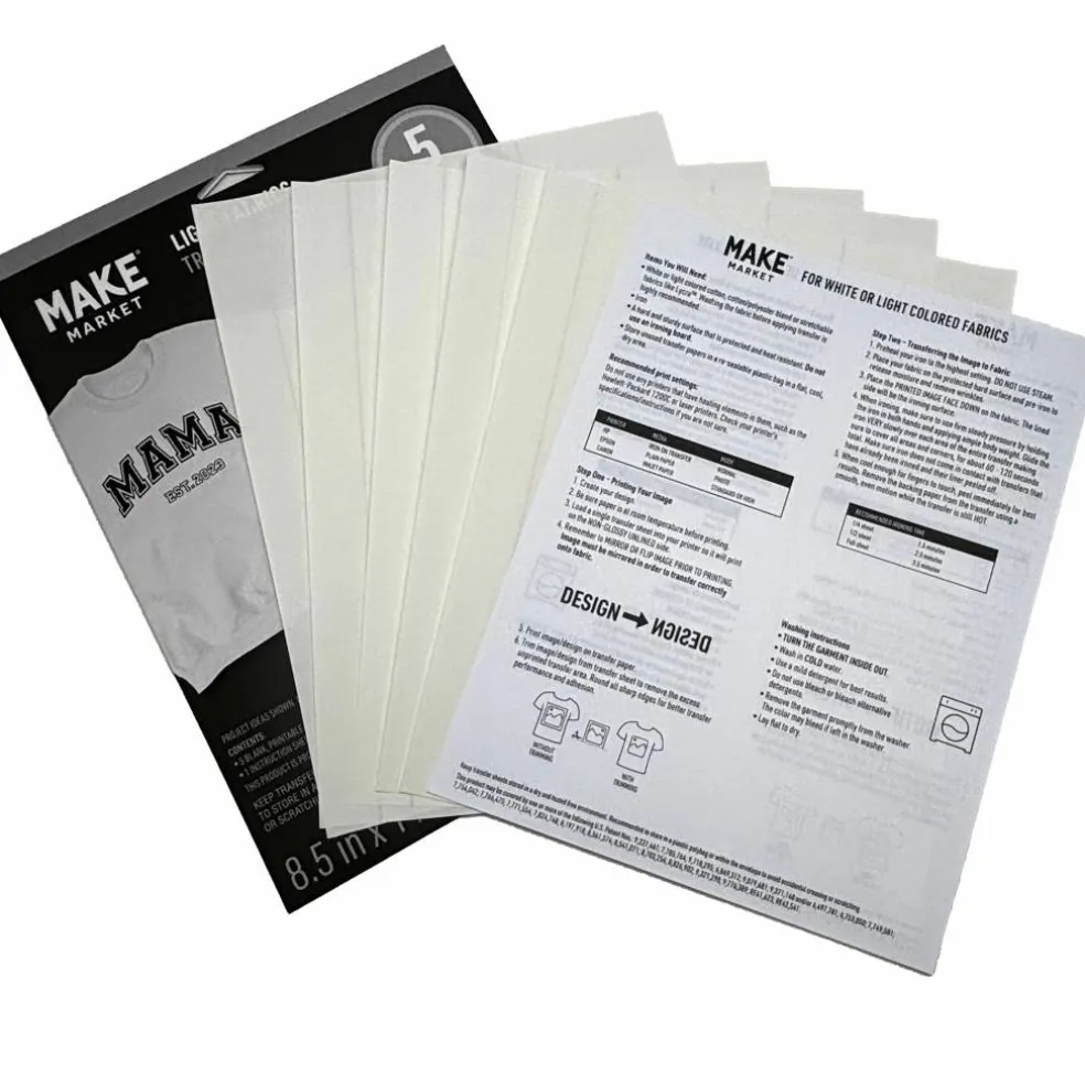 6 Packs: 5 ct. (30 total) 8.5" x 11" Light Fabric Transfer Sheets by Make Market®