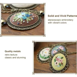4 Packs Embroidery Necklace Kits, Embroidery Pendant Kit Mini Cross Stitch Kit with 4 Hoops, Necklace, Pendant, Stamped Pattern Cloth, Instructions, etc., Embroidery Kits for Adults