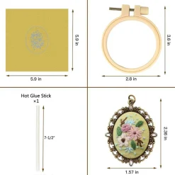 4 Packs Embroidery Necklace Kits, Embroidery Pendant Kit Mini Cross Stitch Kit with 4 Hoops, Necklace, Pendant, Stamped Pattern Cloth, Instructions, etc., Embroidery Kits for Adults