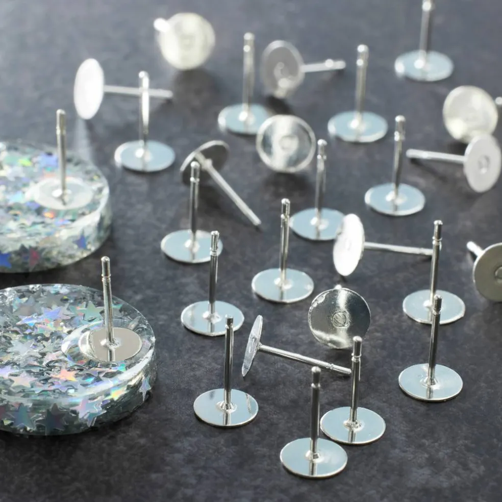 12 Pack: Silver Flat Post Earrings by Bead Landing™
