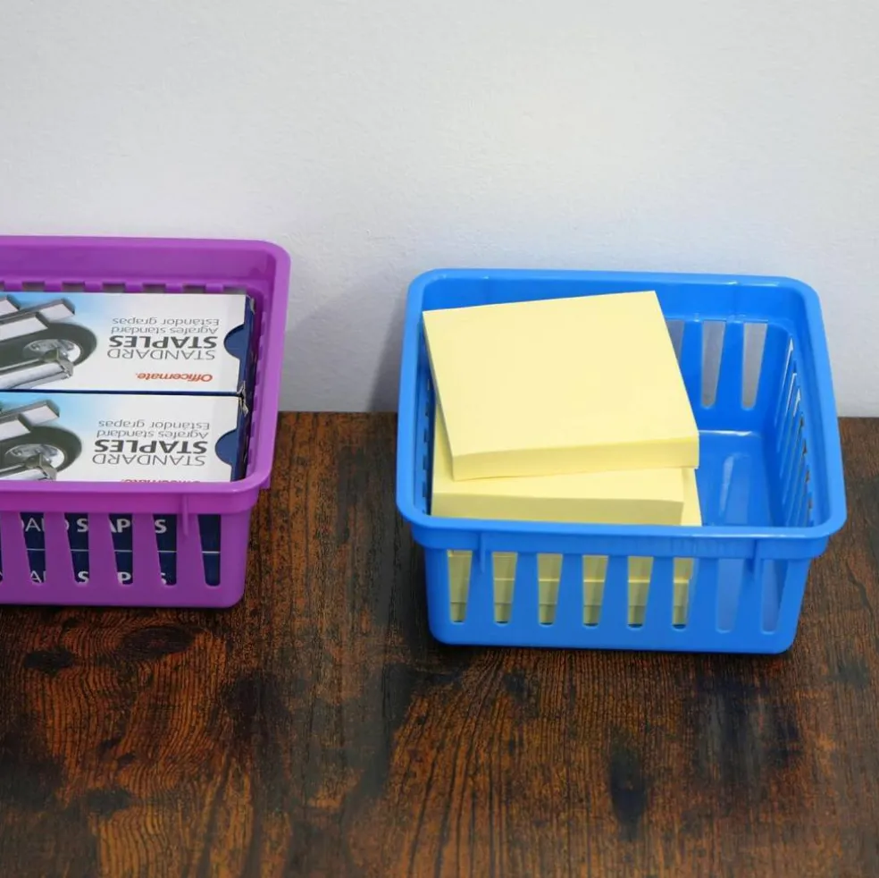 24 Pack Small Classroom Storage Baskets, Pack Bulk, Square 4.5" Sturdy Plastic Colorful Crayon & Pencil Container, Organizer Bins for Desk for Classrooms Supplies, Office, Toy Storage