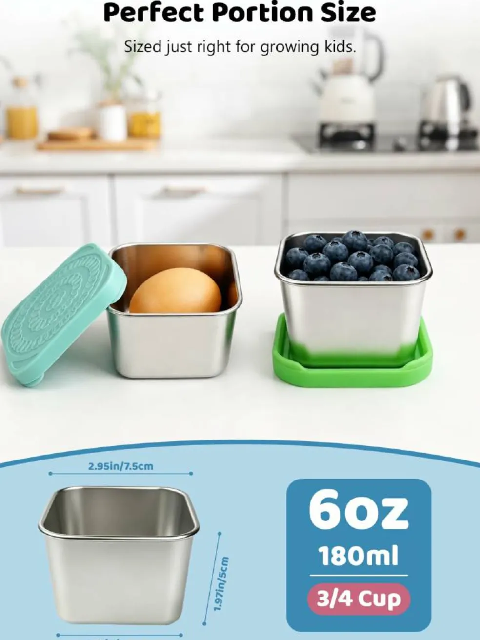 6 Pack Stainless Steel Snack Containers for Kids, 6 oz Food Container