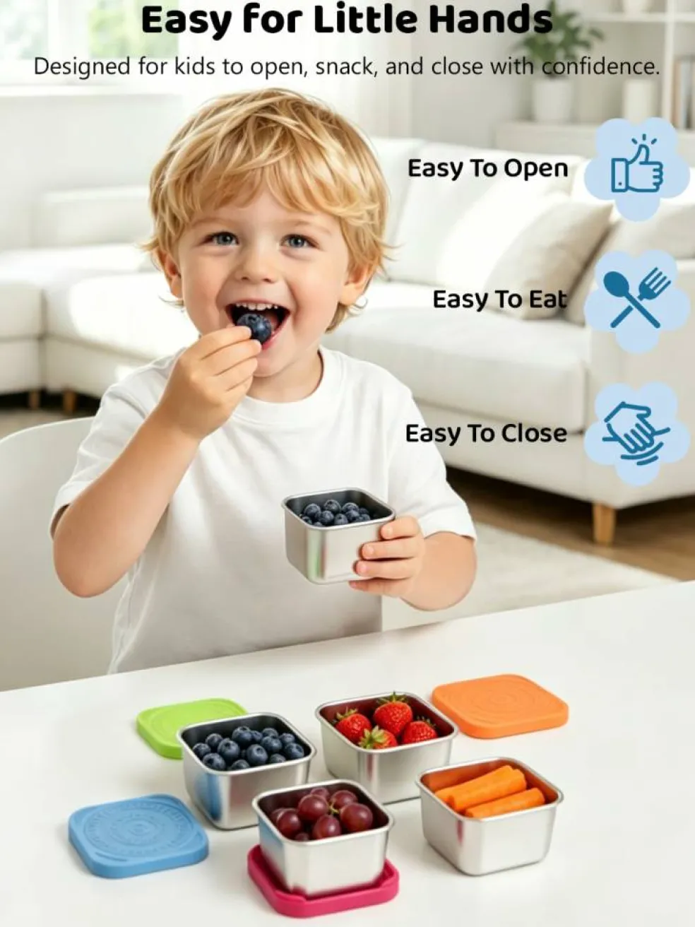 6 Pack Stainless Steel Snack Containers for Kids, 6 oz Food Container