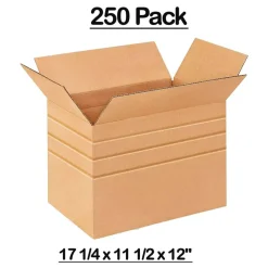 250 Pack Strong Multi Depth Corrugated Cardboard Boxes for Bulk Shipping and Storage 17 1⁄4 x 11 1⁄2 x 12 inch
