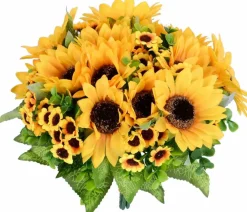4 Pack Summer Artificial Sunflower Bouquets – Bright Yellow Silk Sunflowers for Summer Home, Wedding, and Party Decor