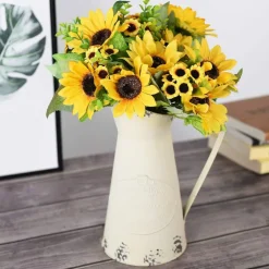 2 Pack Summer Artificial Sunflower Bouquets – Bright Yellow Silk Sunflowers for Summer Home, Wedding, and Party Decor